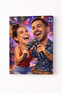 Tablou Canvas Caricatură Cuplu la Karaoke – Cadou Personalizat Funny