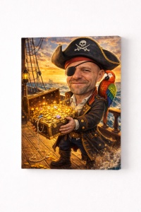 Tablou Canvas Caricatură Pirat cu Comoară – Cadou Personalizat Funny