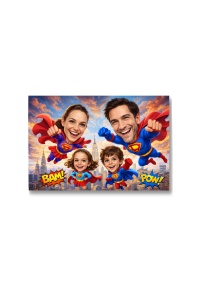 Tablou Canvas Personalizat – Familia Supereroilor | Caricatură Familie