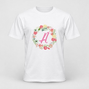 Tricou personalizat Cu initiala numelui, colectia flori, roz, femei, litera A