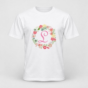 Tricou personalizat Cu initiala numelui, colectia flori, roz, femei, litera L