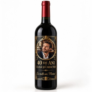 Vin personalizat aniversar – 40 de ani – Clasă și caracter | Cu poză