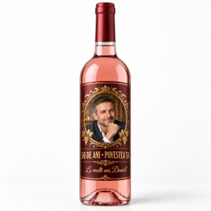 Vin roze personalizat aniversar – 50 de ani – Povestea ta | Cu poză