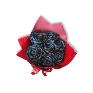 Buchet trandafiri satin albastru și negru – cadou elegant premium | Flori artificiale de lux