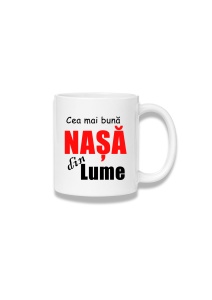 Cană ceramică 380 ml – Cea mai bună nașă din lume – text roșu