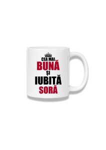 Cană ceramică 380 ml – Cea mai bună și iubită soră – roșu