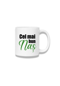 Cană ceramică 380 ml – Cel mai bun naș – caligrafie verde