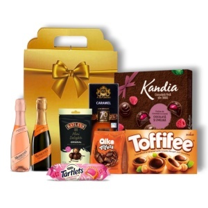 Cutie Cadou Premium Mionetto & Baileys Mini – Prosecco, Praline Baileys, Napolitane, Ciocolată Kandia și Toffifee