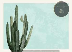 Invitație nuntă verde cu cactus pe fundal pastel