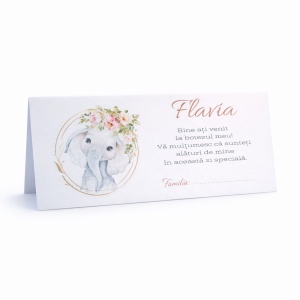 Plic pentru bani botez fetiță cu elefant floral personalizat | Plic pentru dar elegant