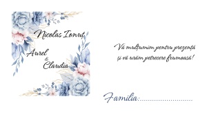 Plic de bani/dar pentru nunta cu flori albastre elegante si design romantic