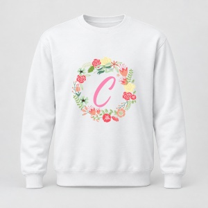 Pulover personalizat Cu initiala numelui, colectia flori, roz, femei, litera C