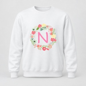 Pulover personalizat Cu initiala numelui, colectia flori, roz, femei, litera N