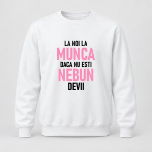 Pulover personalizat La noi la munca daca nu esti nebun devii roz 2