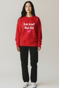 Pulover roșu de Crăciun – „Sub brad? Noi doi” – model romantic, unisex