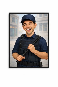 Ramă Foto Caricatură Jandarm – Tablou Caricatură Amuzantă Personalizată, Cadou Original