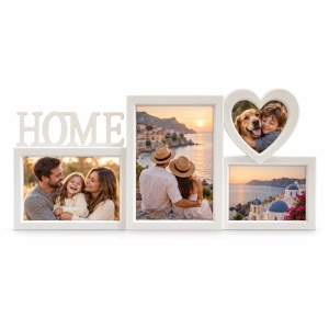Ramă foto colaj Home cu inimă, alb – 4 fotografii incluse