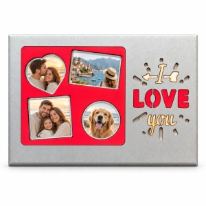 Ramă foto colaj I Love You, argintiu și roșu – 4 fotografii incluse