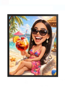 Ramă foto personalizată vacanță – cadou femeie cu cocktail, vară și relaxare