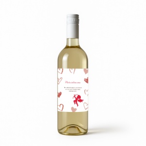 Cadou romantic Valentine’s Day cu vin alb personalizat.