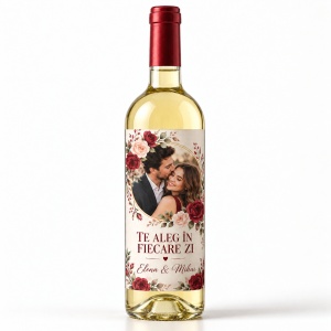 Sticlă de vin alb personalizată cu poză „Te aleg în fiecare zi” – Valentine’s Day