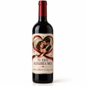 Sticlă de vin personalizată cu poză „Tu ești alegerea mea” – Valentine’s Day