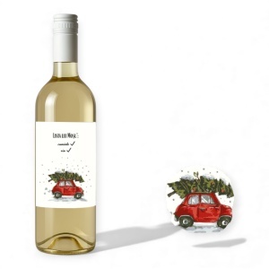 Sticlă de vin cu design funny și mesaj festiv – ideală pentru prieteni, colegi și vibe de Crăciun.