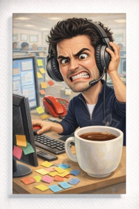 Tablou Canvas Caricatură Call Center pentru El – Portret Personalizat Amuzant