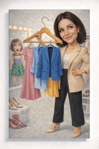 Tablou Canvas Caricatură Fashion Stylist – Portret Personalizat Stil Vestimentar