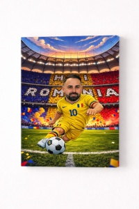 Tablou Canvas Caricatură Fotbalist România Personalizată – Cadou pentru Suporterii Fotbalului