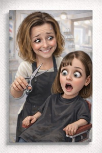 Tablou Canvas Caricatură Frizeriță – Portret Personalizat Amuzant în Salon