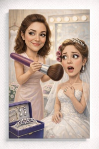 Tablou Canvas Caricatură Makeup Artist – Portret Personalizat la Nuntă