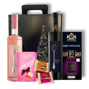utie Cadou Deluxe cu Vin din Ciocolată, Lindor Capsuni & Heidi – Chocolate Delight