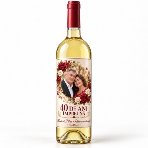 Vin alb personalizat aniversar – 40 de ani împreună | Cu poză