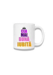 Cană ceramică 380 ml – Cea mai bună iubită – coroană multicoloră