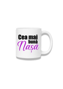 Cană ceramică 380 ml – Cea mai bună nașă – caligrafie mov