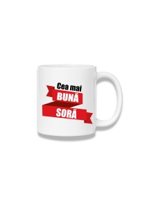 Cană ceramică 380 ml – Cea mai bună soră – panglică roșie