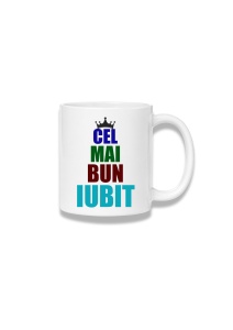 Cană ceramică 380 ml – Cel mai bun iubit – coroană multicoloră