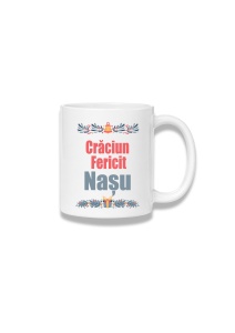 Cană ceramică 380 ml – Crăciun fericit, nașu – motive de iarnă
