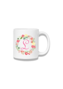 Cană ceramică 380 ml – Inițiala L cu coroniță florală