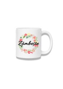 Cană ceramică 380 ml – Zâmbește – coroniță florală