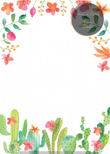 Invitație Botez B195 - Flori Corai și Roz cu Cactuși, Design Vesel