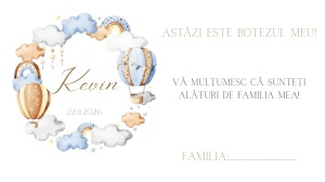 Plic pentru bani botez baietel cu baloane aer cald si nori, design elegant pentru dar