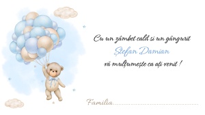 Plic pentru bani botez cu ursulet si baloane albastre, design delicat