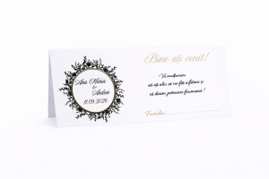 Plic pentru bani nuntă cu frunze eucalyptus și cerc auriu – plic de bani/dar elegant personalizat
