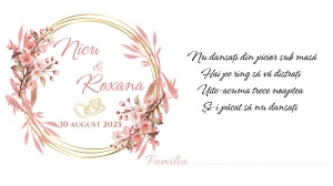 Plic pentru bani nuntă floral roz elegant cu cerc auriu – plic de bani/dar romantic personalizat - Img 2