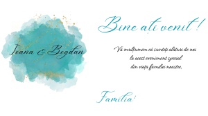 Plic pentru bani nunta cu design watercolor albastru si accente aurii
