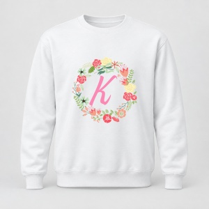 Pulover personalizat Cu initiala numelui, colectia flori, roz, femei, litera K