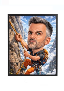 Ramă Foto Caricatură Alpinist Personalizată – Ramă Foto cu Fața Ta