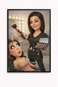 Ramă Foto Caricatură Amuzantă Make-up Artist – Portret Personalizat din Fotografie